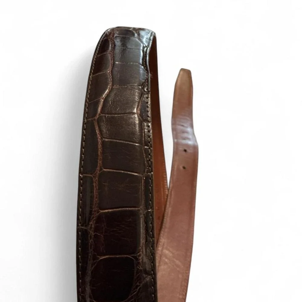 Zelli Alligator Leather Belt Men 38 Dark Brown Good Handcrafted Italy USA Exotic